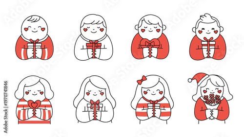 Adorable Cartoon Characters Holding Gifts Celebrating Holiday Season.