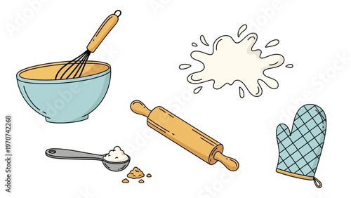 Baking Utensils and Ingredients Collection for Culinary Creations.