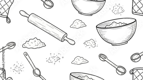 Baking Utensils and Ingredients Seamless Pattern for Culinary Creations.