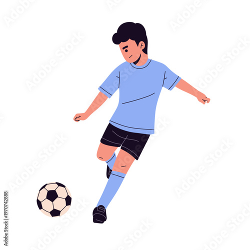 vector of a kids soccer player in different poses, including dribbling, kicking, juggling, and celebrating with a ball. ideal for sports design, football training concepts, youth activities, lifestyle