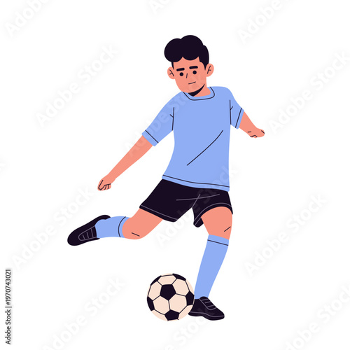 vector of a kids soccer player in different poses, including dribbling, kicking, juggling, and celebrating with a ball. ideal for sports design, football training concepts, youth activities, lifestyle