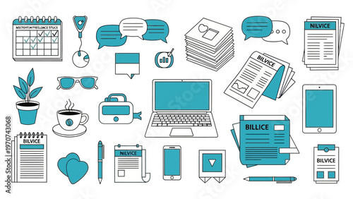 Collection of Business and Office Related Icons and Illustrations.