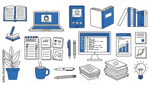 Collection of business and office related items and supplies.