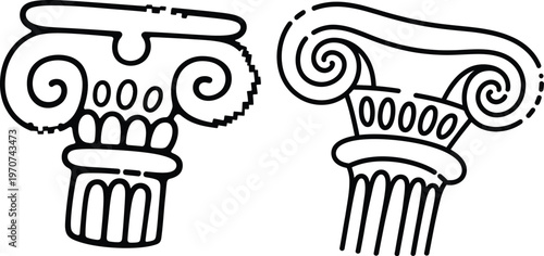 Outline illustration of two classical architectural column capitals, ionic style