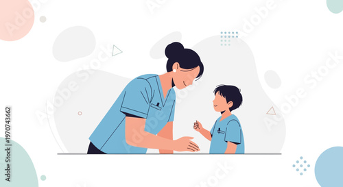 Nurse talking to a child, healthcare, medical care, doctor, pediatrician, child health, support