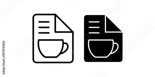 Coffee document icon set with cup symbol for break time lifestyle and relaxation file concept