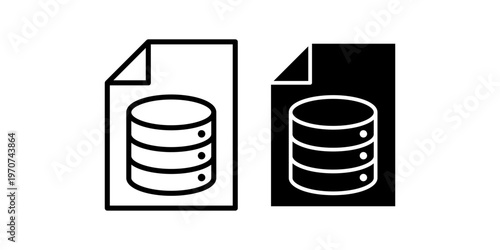 Database document icon set with storage server symbol for data management and backup system concept