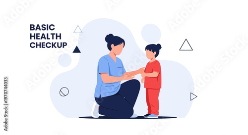 Nurse with Child for Basic Health Checkup, Medical Examination Illustration