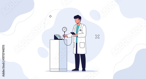 Doctor checking vital signs with medical equipment, flat illustration
