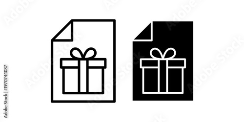 Gift document icon set with present box symbol for reward promotion and surprise content concept
