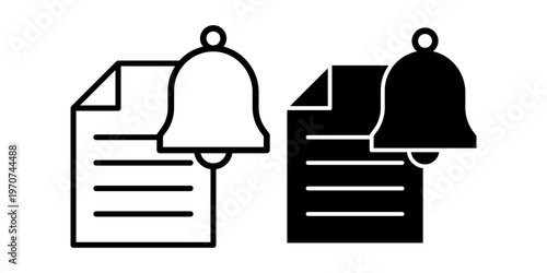 Notification document icon set with alert bell symbol for reminder message and update system concept