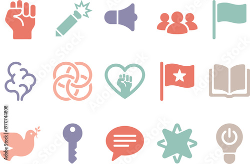 Modern flat design vector illustration of social issues and activism icons for community projects and campaigns.