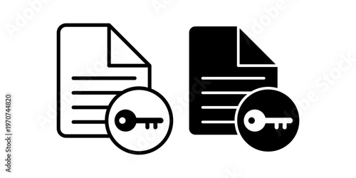 Secure document icon set with key lock symbol for privacy protection and encryption system concept