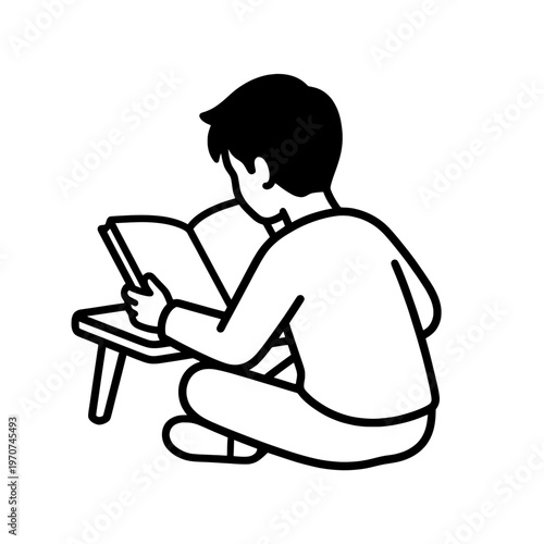 boy reading book sitting study learning education icon vector