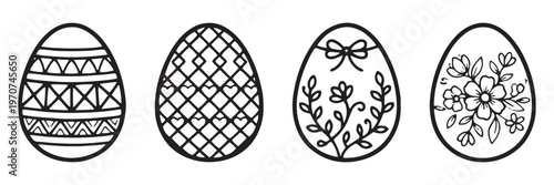 Easter egg icon, vector. Broken Easter egg. Ester eggs shell. Egg shell and egg icon set. Cracked egg vector illustration. Easter egg outline icon set vector, decorative patterned eggs collection with