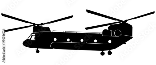 Tableau sur toile Helicopter vector, Ch-47 Chinook helicopter vector, Silhouette of military helic