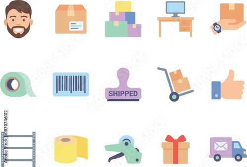 Modern flat design vector illustration of logistics, shipping, and e-commerce concepts for diverse applications.