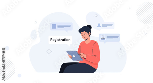 Person Registering Online on Tablet, Digital Communication Concept