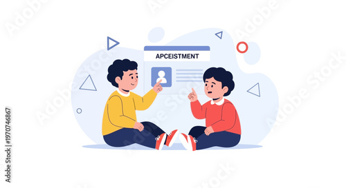 Two kids discussing appointment on a digital screen, illustration