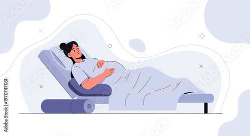 Pregnant Woman Lying in Hospital Bed, Waiting for Childbirth, Medical Care Illustration