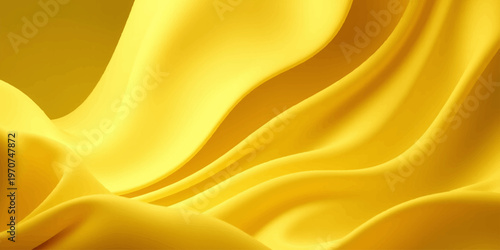 Smooth flowing yellow and golden silk satin fabric background with soft liquid waves and curved textile texture design for a luxury wallpaper backdrop