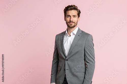 Young businessman studio portrait isolated on pastel background