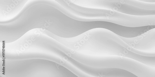 A smooth white silk and satin fabric background features flowing waves of soft textile material with a luxury shiny texture and elegant drapery design