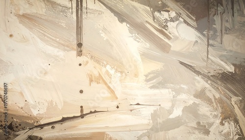 A beige and brown abstract painting with visible brush strokes