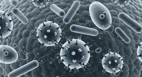 Microscopic View of Bacteria and Viruses Under Electron Microscope.