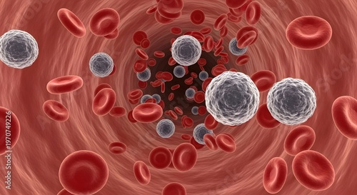 Microscopic View of Blood Cells Flowing Through Artery.