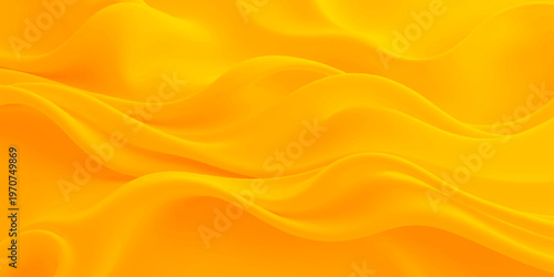 Soft golden silk fabric with abstract liquid waves creates a luxurious yellow satin texture and flowing orange vector design for an elegant material wallpaper backdrop