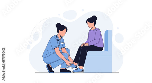 Nurse checks patient's foot, medical examination, healthcare concept, vector illustration