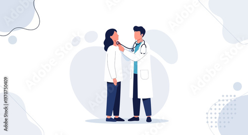 Doctor examining patient's throat with stethoscope, medical checkup, healthcare concept