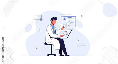 Doctor using digital tablet and computer for medical analysis and diagnosis