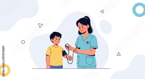 Nurse checking child's blood pressure, medical check-up, healthcare concept