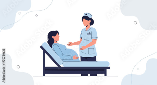 Pregnant Woman Patient Receives Care From Nurse In Hospital Room