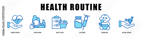 blue - Health Routine web banner icon vector illustration concept