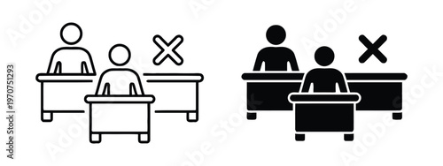 Social distancing icons showing empty desks in a classroom or office setting for safety measures isolated on white background, Vector, illustration