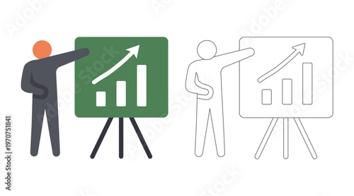 Business presentation with graphs on boards