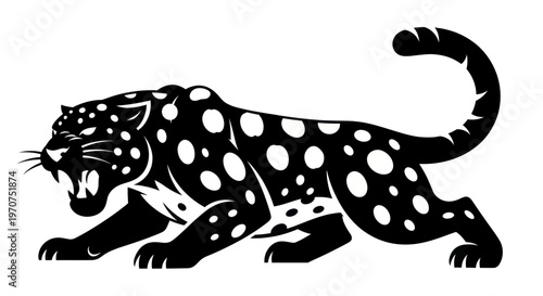 Black Panther Roaring Aggressively with Spots.