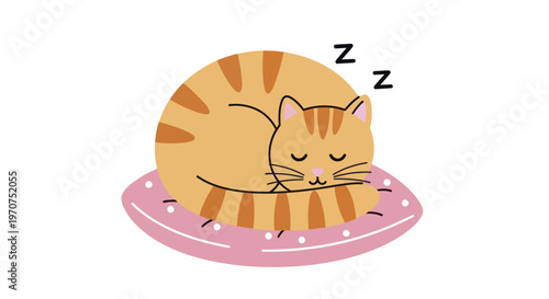 Cute sleeping cat on a pink pillow with Zzz symbols.