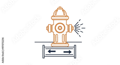 Fire Hydrant with Water Spraying Out Line Art Illustration.