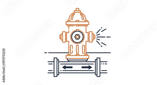 Fire Hydrant with Water Spraying Line Art Illustration.