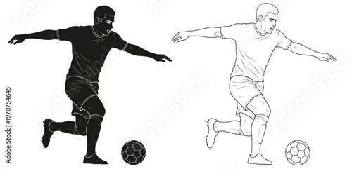 Rugby players in action silhouette and sketch illustration