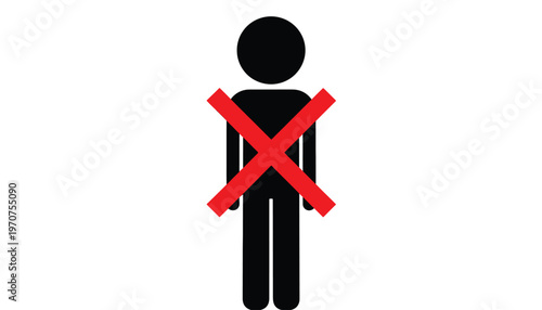 Vector graphic illustration of a person symbol marked with a red cross, indicating prohibition or exclusion.
