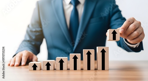 Business growth and success a man building a tower of arrows