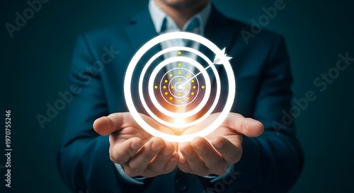 Digital transformation man holding glowing circular technology interface