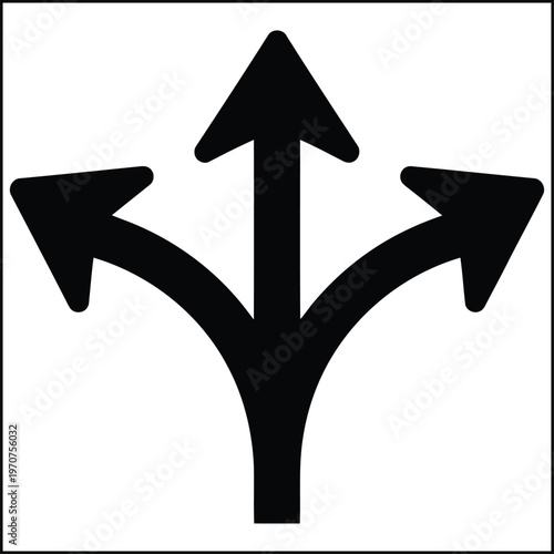 Canvas Print Split path arrow silhouette style pictogram for navigation, wayfinding and route selection design