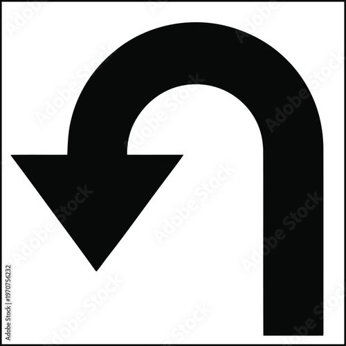 U turn arrow sign silhouette style vector pictogram for traffic direction, road navigation and driving guidance design. reversal, movement, route change and orientation symbol