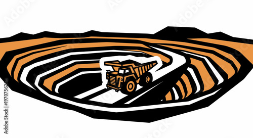 Mining Truck Works Excavation Site Heavy Machinery Orange and Black